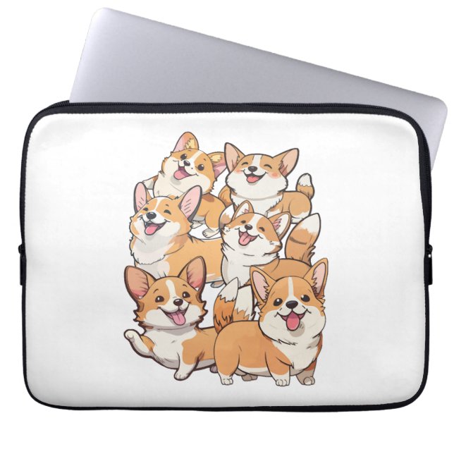 lycklig Corgi hundar Laptop Fodral (Framsidan)