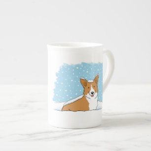 Lycklig Corgi i Snö Cute Hund Winter Helgdag Benporslin Mugg