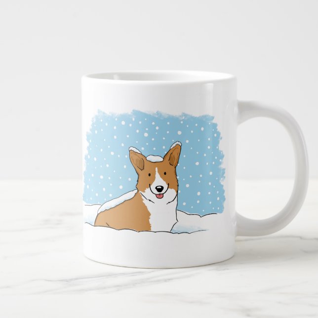 Lycklig Corgi i Snö | Cute Winter-Hund Jumbo Mugg (Höger)
