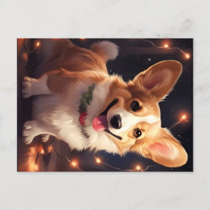 Lycklig Corgi jul ljus Helg Vykort
