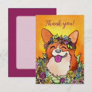 Lycklig Corgi med blommor Tack Kort