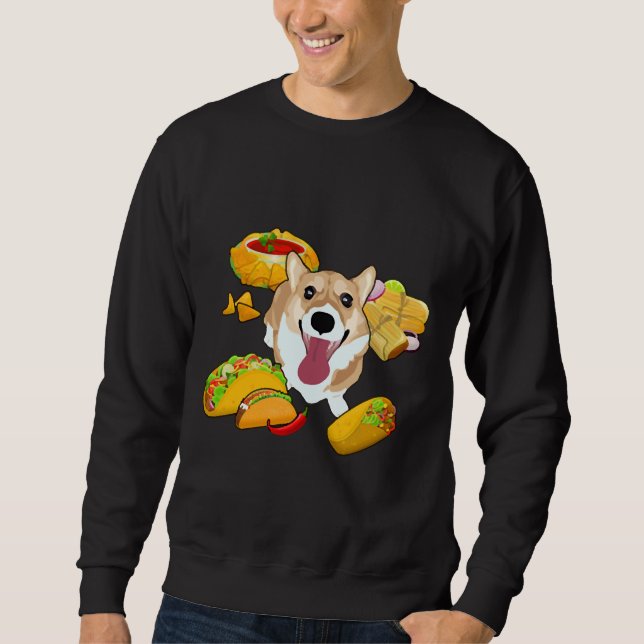 Lycklig Corgi Mexican Food Lång Ärmad Tröja (Framsida)