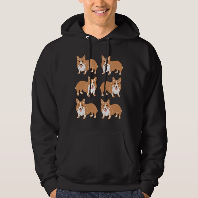 Lycklig Corgi Mönster Hoodie (Framsida)