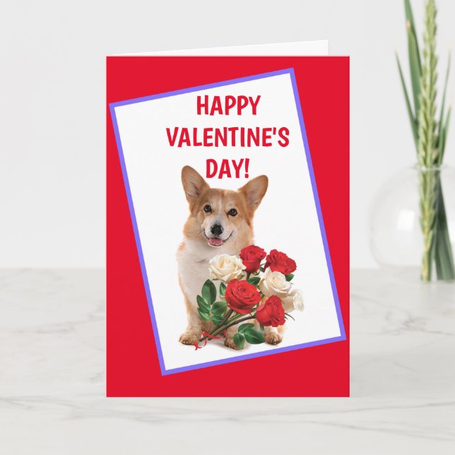 Lycklig Corgi och Ro Valentine Helgkort (Framsida)