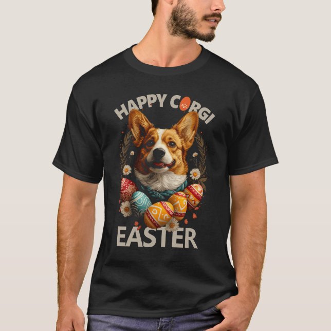 Lycklig Corgi Påsk T Shirt (Framsida)