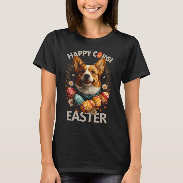 Lycklig Corgi Påsk T Shirt (Framsida)