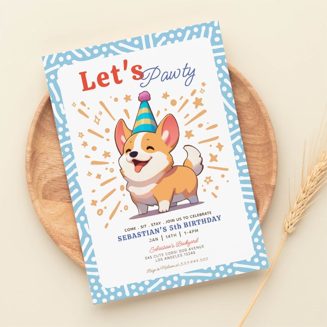 Lycklig Corgi Puppy Pawty Birthday Inbjudningar (Skapare uppladdad)