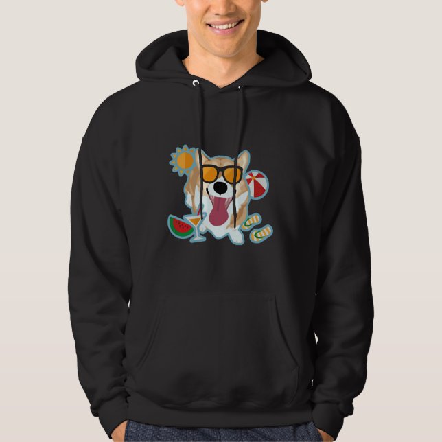 Lycklig Corgi Sommar Hoodie (Framsida)