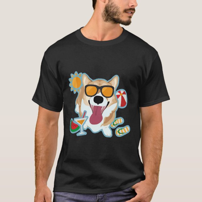 Lycklig Corgi Sommar T Shirt (Framsida)