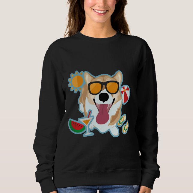 Lycklig Corgi Sommar T Shirt (Framsida)