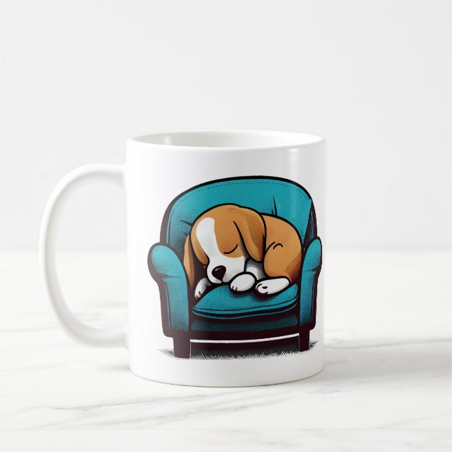 Lycklig Couch Beagle | Cute Sleeping Hund | Pälsko Kaffemugg (Vänster)