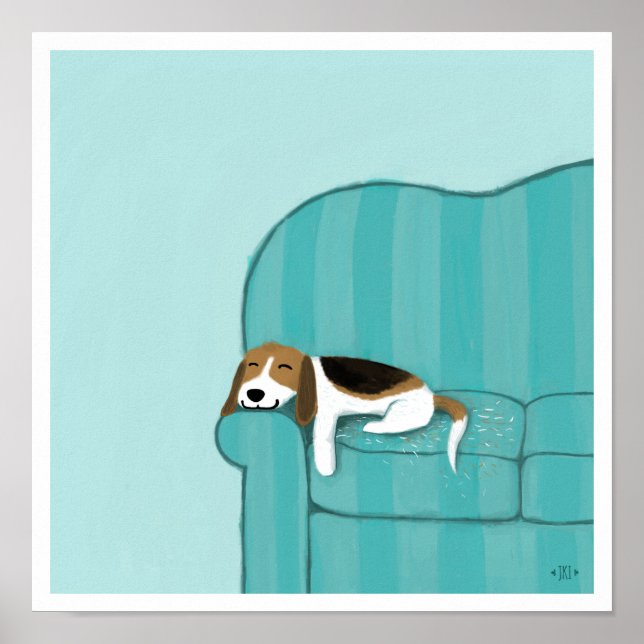 Lycklig Couch Beagle | Cute Sleeping Hund | Pälsko Poster (Framsidan)