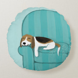 Lycklig Couch Beagle | Cute Sleeping Hund | Pälsko Rund Kudde