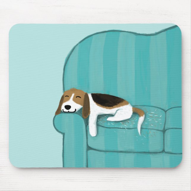 Lycklig Couch Hund - Cute Beagle Pet Art Illustrat Musmatta (Framsidan)