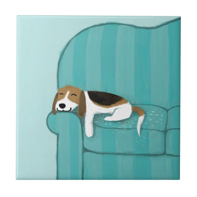 Lycklig Couch Hund - Cute Beagle Sleeping | Pälsko Kakelplatta (Framsidan)
