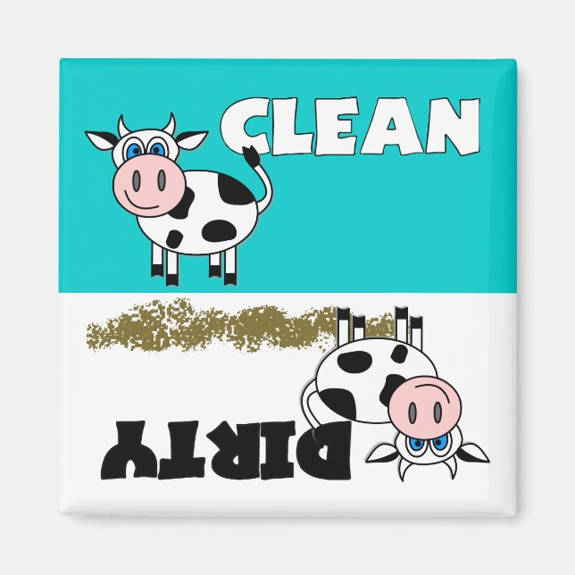 Lycklig Cow Clean / Dirty Dishwasher Magnet (Framsidan)