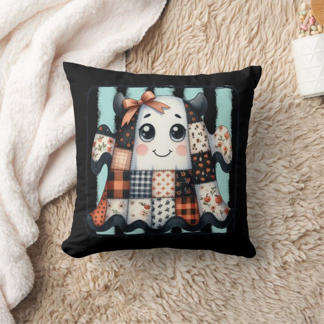 Lycklig Cow Ghost Halloween Patchwork Quilt Kudde (Filt)