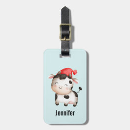 Lycklig Cow i en Cute Red Hat Bagagebricka