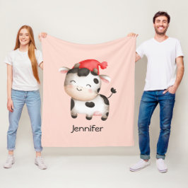 Lycklig Cow i en Cute Red Hat Fleecefilt