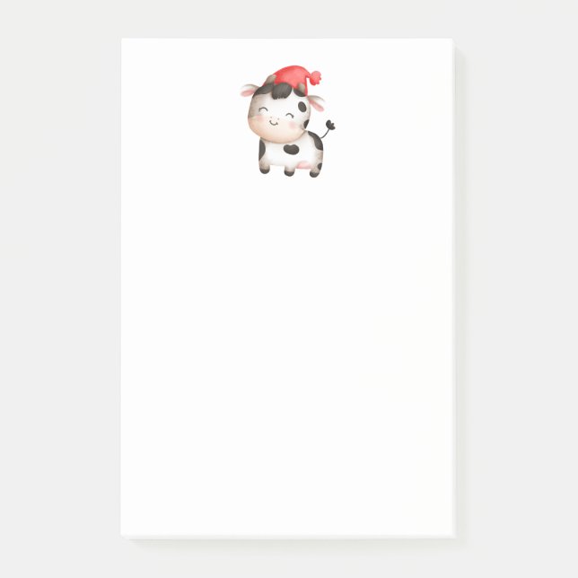 Lycklig Cow i en Cute Red Hat Post-it Block (Framsida)