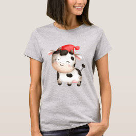 Lycklig Cow i en Cute Red Hat T Shirt
