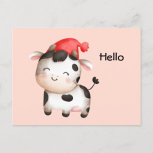 Lycklig Cow i en Cute Red Hat Vykort