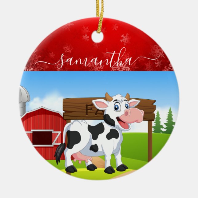 Lycklig Cow jul Ceramic Ornamic Julgransprydnad Keramik (Framsidan)