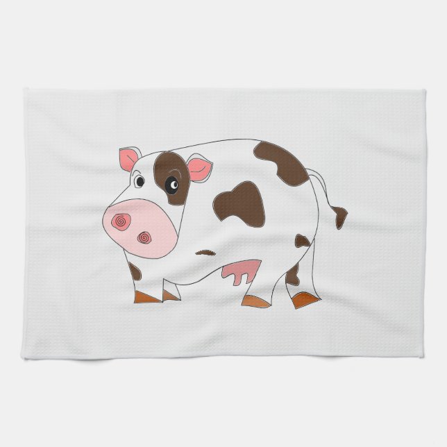 Lycklig Cow Kitchen Towel - Anpassade Kökshandduk (Horisontell)