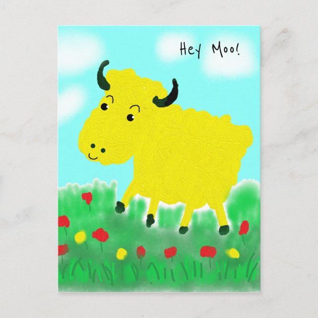 Lycklig Cow med moln Vykort (Framsida)