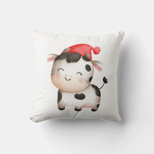 Lycklig Cow med Red Hat Cute Kudde