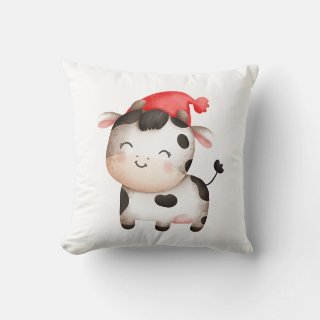 Lycklig Cow med Red Hat Cute Kudde (Framsida)