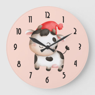 Lycklig Cow med Red Hat Cute Stor Klocka