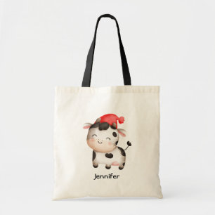 Lycklig Cow med Red Hat Cute Tygkasse
