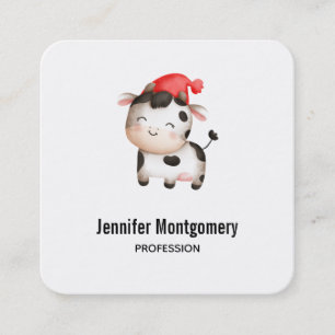 Lycklig Cow med Red Hat Fyrkantigt Visitkort