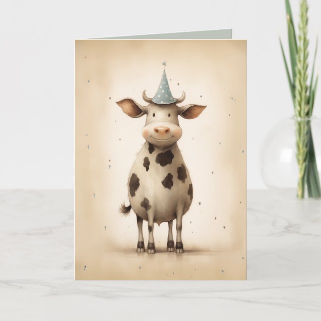 Lycklig Cow Party Hat Inbjudan (Framsida)
