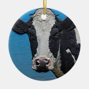 Lycklig Cow Porträtt Julgransprydnad Keramik