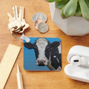 Lycklig Cow Porträtt Nyckelring