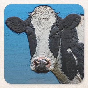 Lycklig Cow Porträtt Underlägg Papper Kvadrat