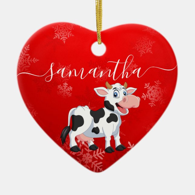 Lycklig Cow Red Heart jul Ceramic Ornamic Julgransprydnad Keramik (Framsidan)