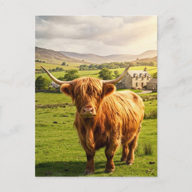 Lycklig Cow Watercolor-vykort Vykort (Framsida)