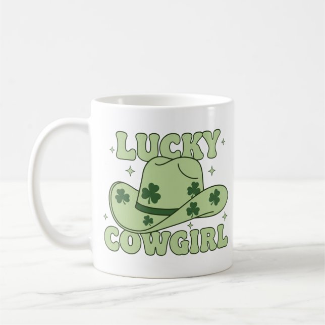 Lycklig Cowgirl St Patricks Day Western Kaffemugg (Vänster)