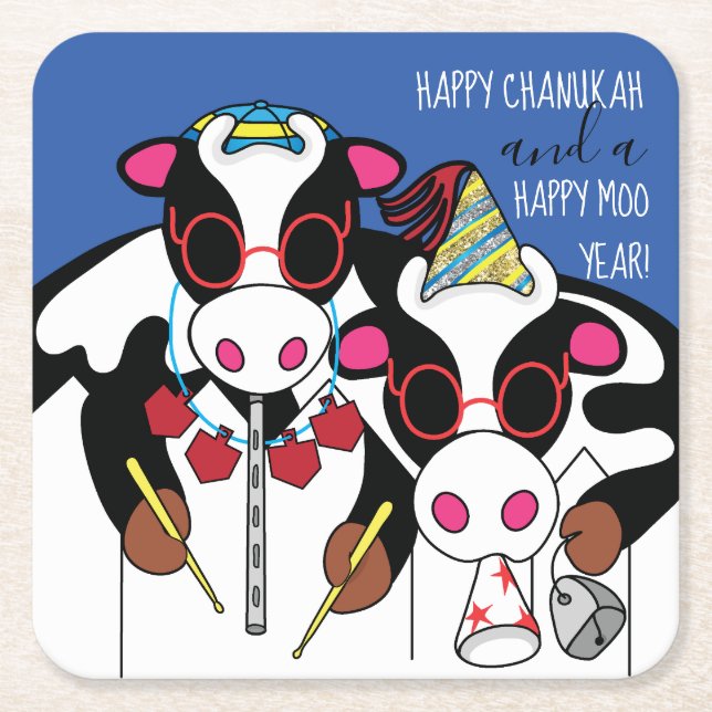 Lycklig Cows Chanukah Underlägg Papper Kvadrat (Framsidan)