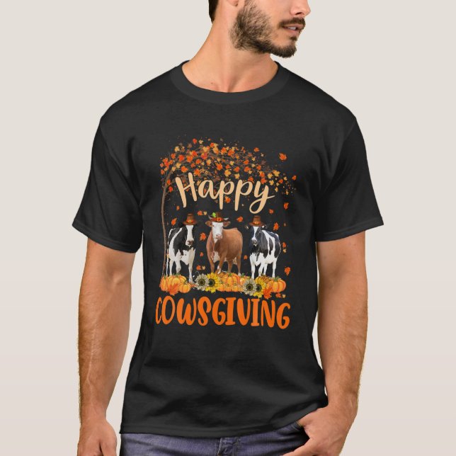 Lycklig Cowsgiving Cute Thanksgiving Cow Owner Far T Shirt (Framsida)