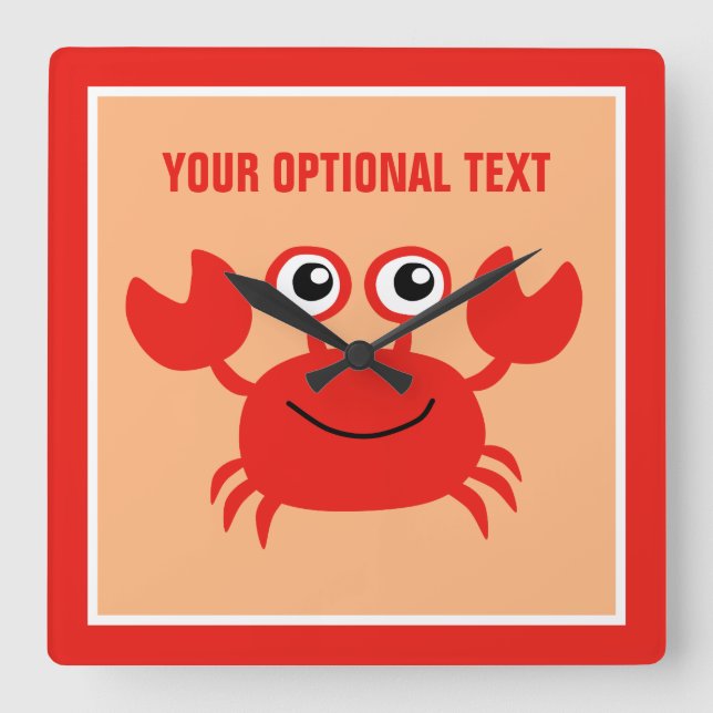 Lycklig Crab anpassningsbar-väggklocka Fyrkantig Klocka (Framsida)