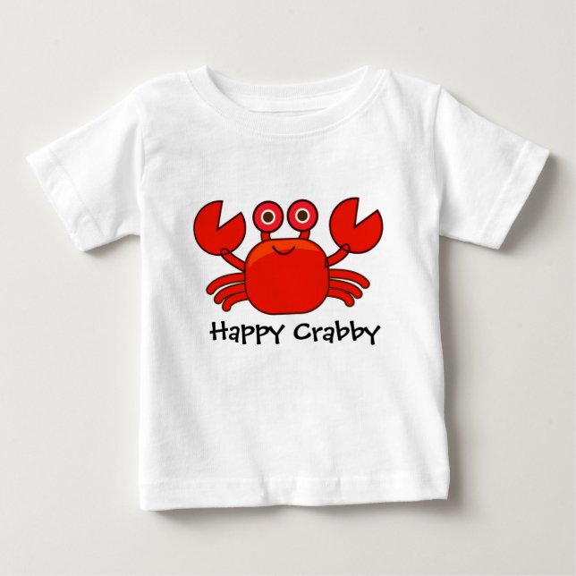 Lycklig Crabby/gullig röd tecknadkrabbadesign T Shirt (Framsida)