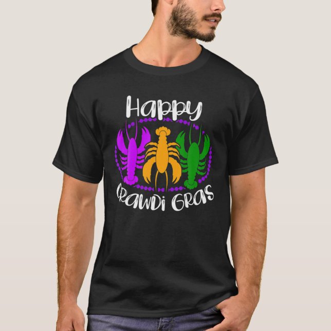 Lycklig Crawdi Gras Kräftor Crayfish Lobster Mardi T Shirt (Framsida)
