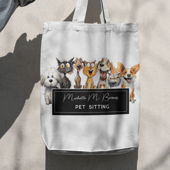 Lycklig Crazy Cats Hundar Pet Sitter Professionell Tygkasse (Skapare uppladdad)