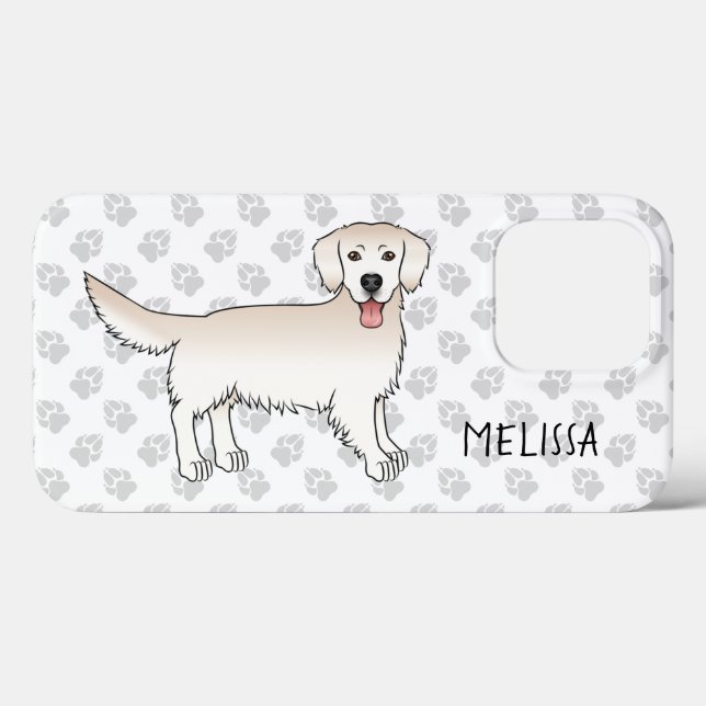 Lycklig Cream Golden Retriever med Tass och Namn (Baksida (horisontell))
