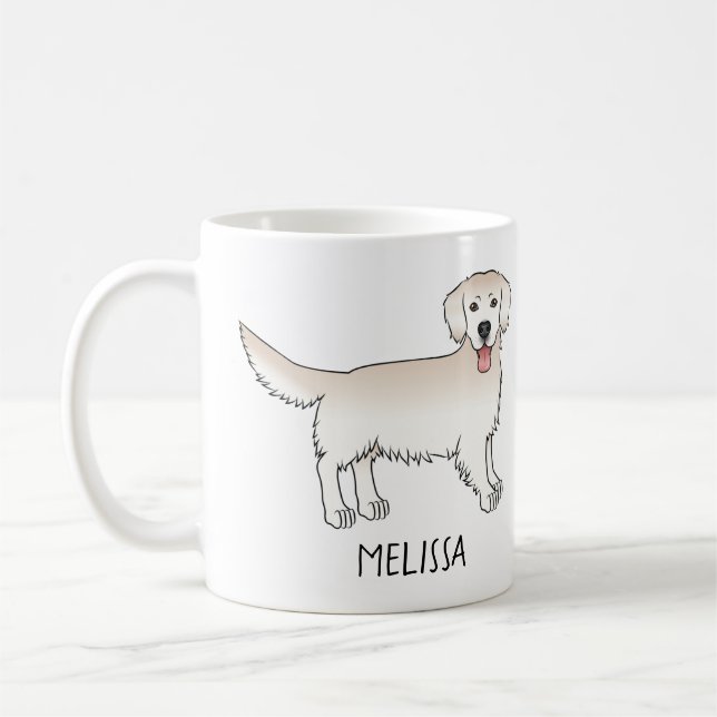 Lycklig Cream Golden Retriever Tecknad hund med Na Kaffemugg (Vänster)