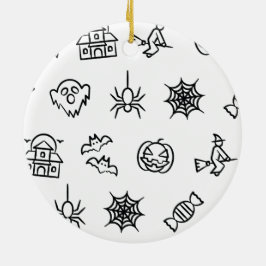 Lycklig creepy Halloween mönster - Vit Julgransprydnad Keramik